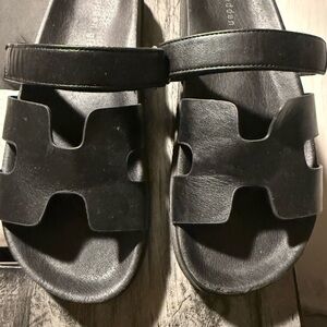 Madden Girl Black Leather Slide Sandals
